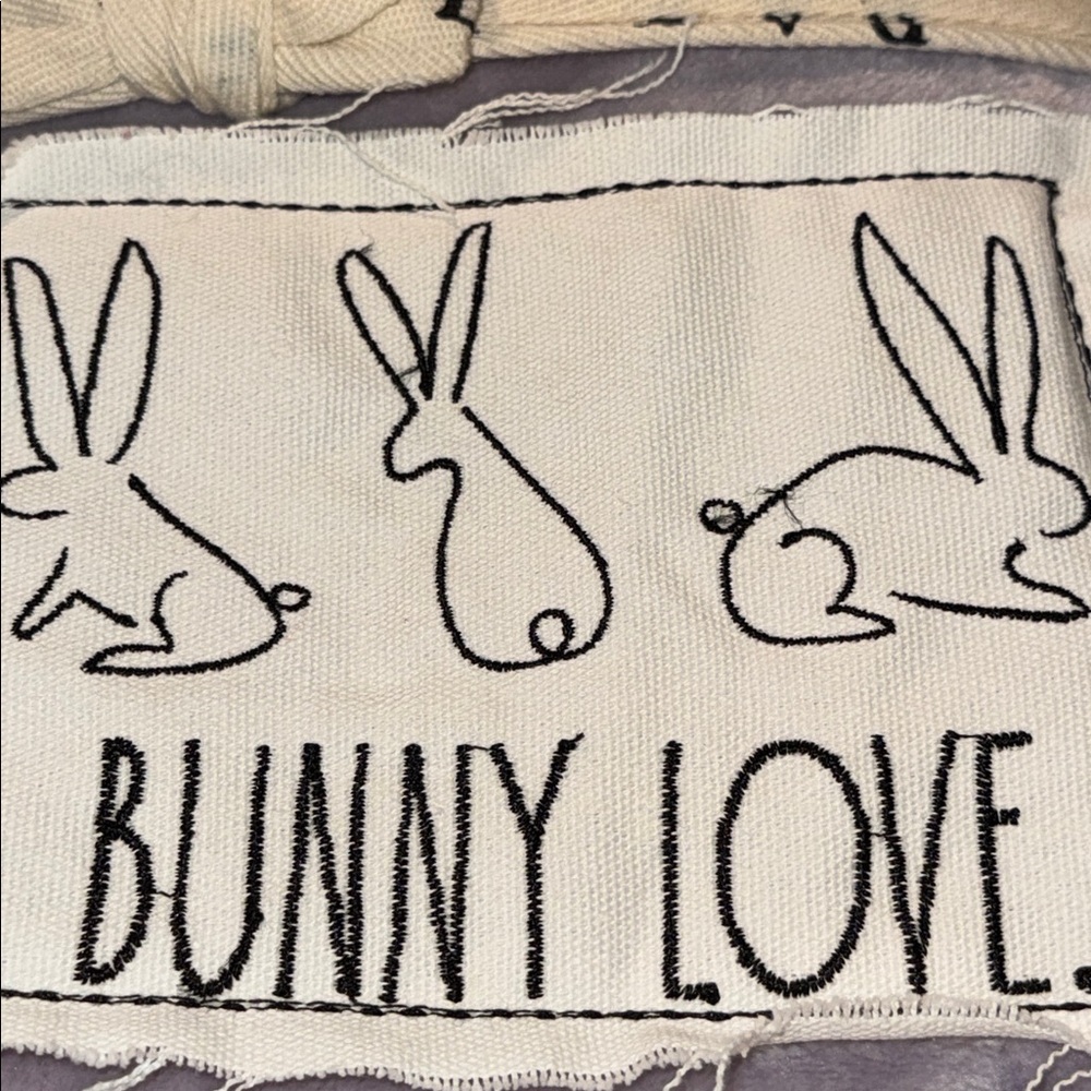 NWT Rae Dunn Gray Bunny Love Patch Throw/Blanket Spring/Easter/Rabbits/Bunnies - Picture 3 of 9